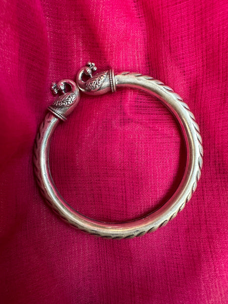 925 Silver Bangle, Pure Silver Kada, Open ended peacock kada