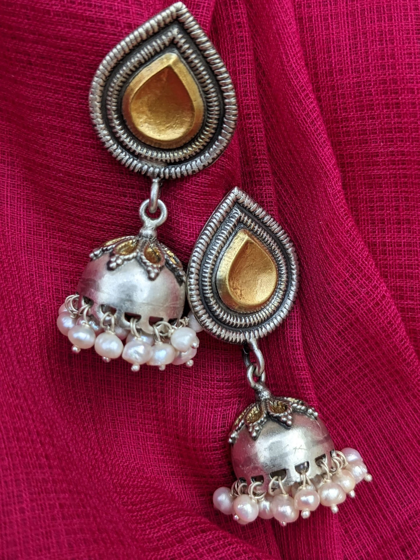 925 Sterling silver gold plated dual tone jhumka earring