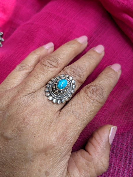 925 Sterling Silver Solid Turquoise Handmade Oval Shape Women Ring