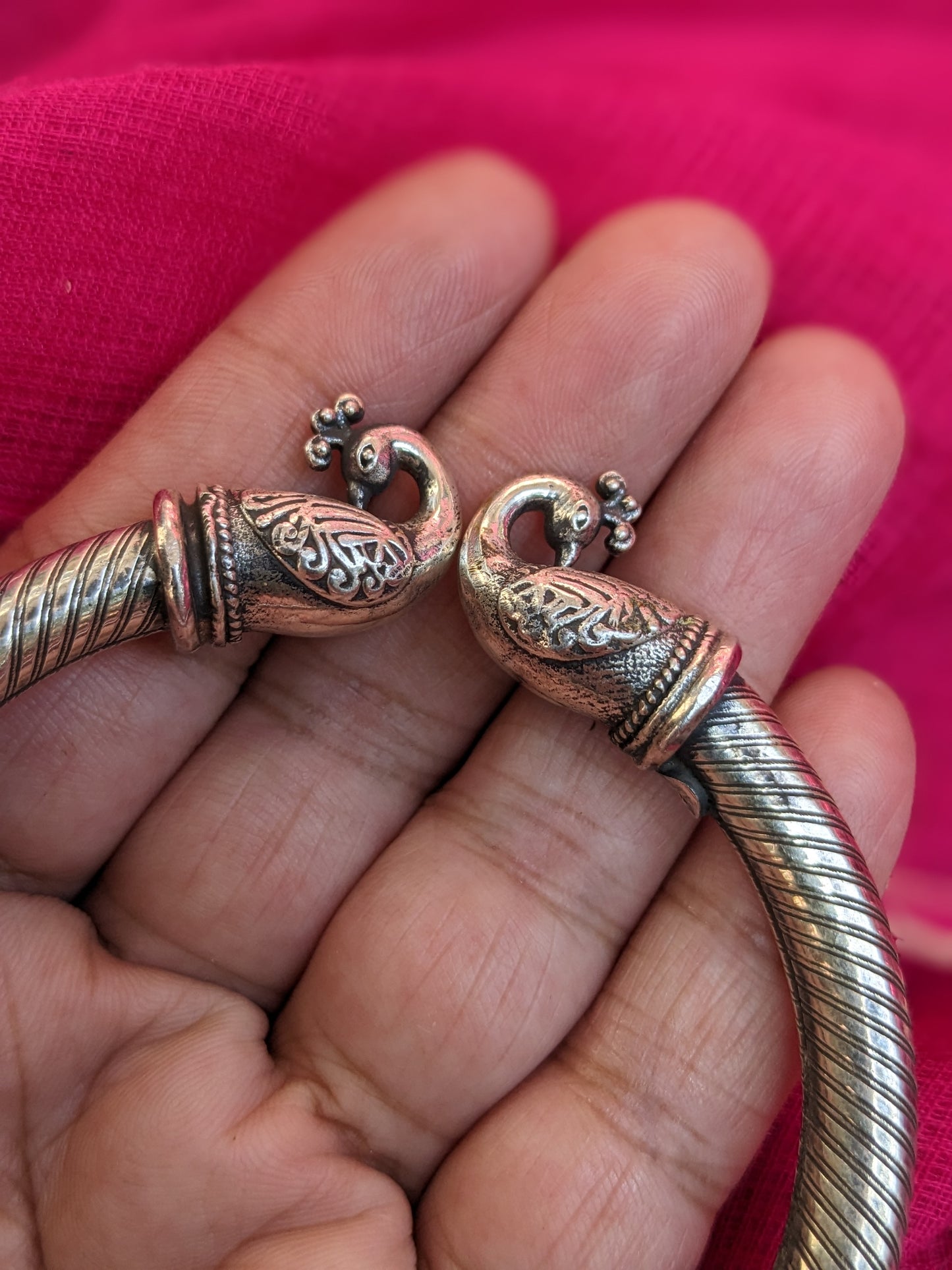 925 Sterling Silver Bangle, Open ended Silver Kada for women, Peacock Bangle