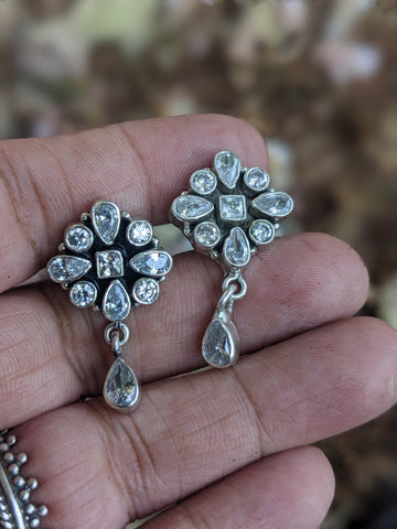 925 Sterling Silver earring with cubic Zirconia and pearl drop