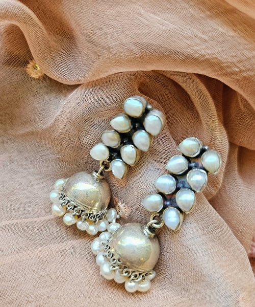 Chakori -925 Sterling Silver Jhumka with pearls