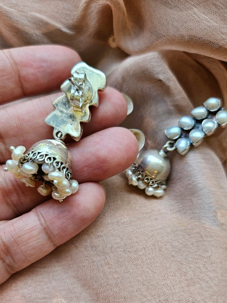 Chakori -925 Sterling Silver Jhumka with pearls