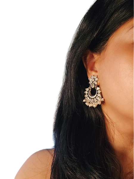 Chandbali  Silver Zircon Earrings, Indian 925 Silver Earring