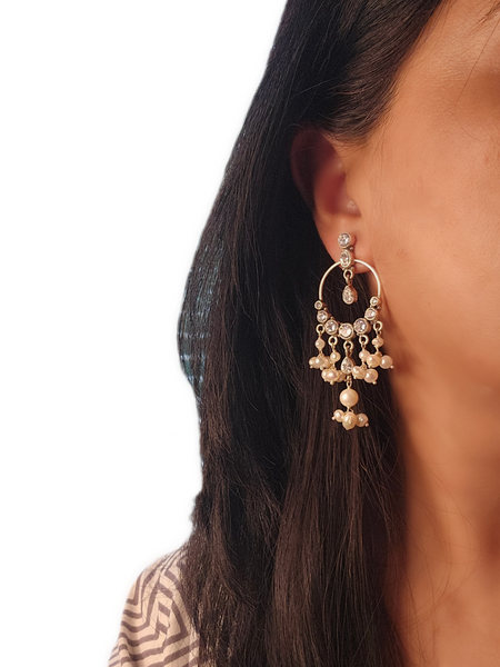 Noor - 925 Sterling Silver Indian Earrings with Pearls & CZ – Handmade Indian Jewelry