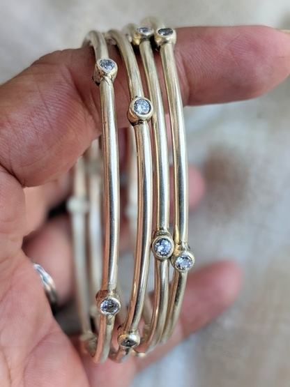 Sitara- Pure Silver Bangle with Zircon Stones