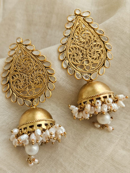 Gold Plated 925 Silver Jhumka Earrings | Traditional Indian Jewelry Online | Big Gold Jhumka Earrings