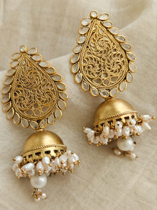 Gold Plated 925 Silver Jhumka Earrings | Traditional Indian Jewelry Online | Big Gold Jhumka Earrings