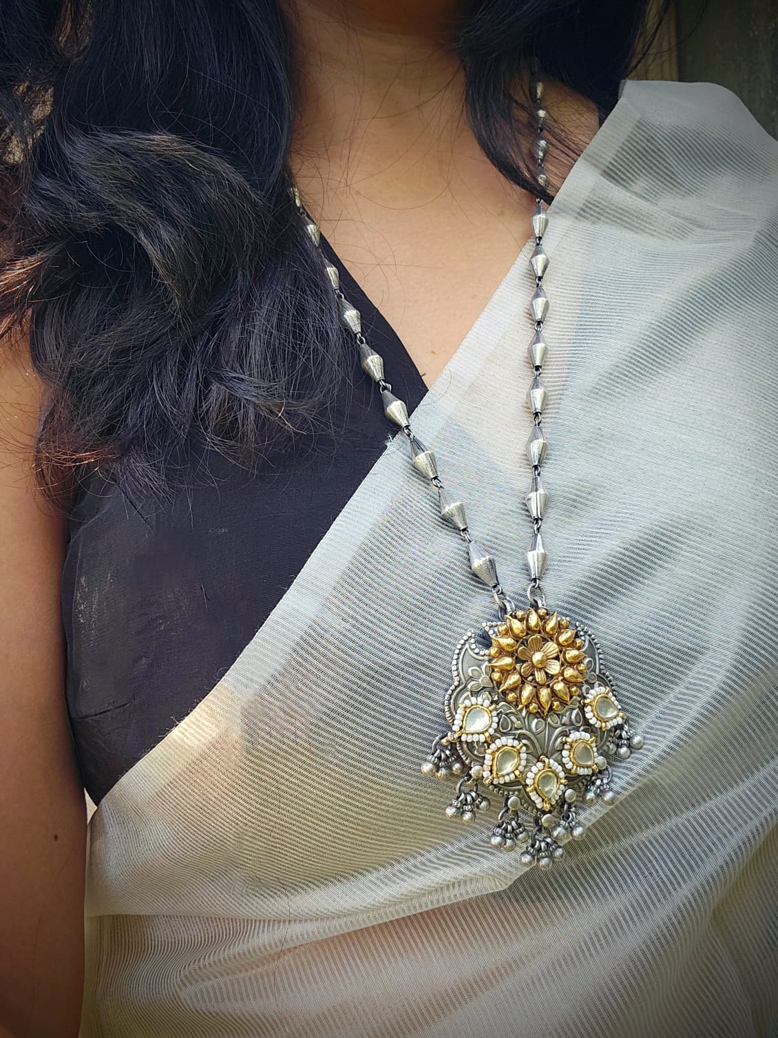 92.5 Silver Indian necklace dholki