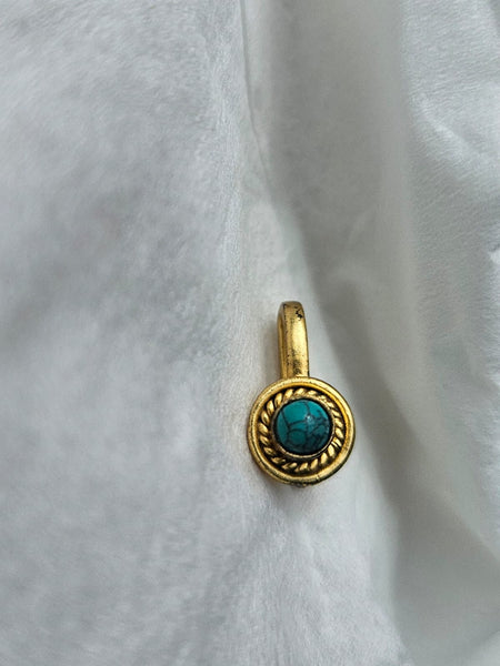 Gold polished turquoise stone Nosepin, Press on Nose Pin