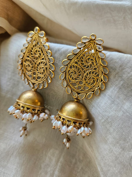Gold Plated 925 Silver Jhumka Earrings | Traditional Indian Jewelry Online | Big Gold Jhumka Earrings
