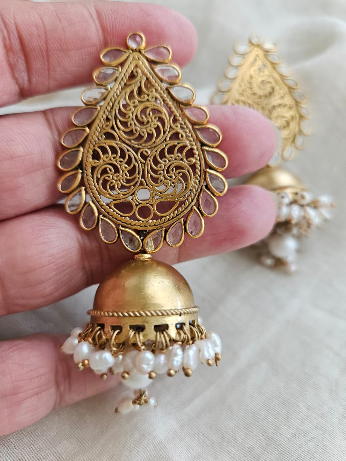 Gold Plated 925 Silver Jhumka Earrings | Traditional Indian Jewelry Online | Big Gold Jhumka Earrings