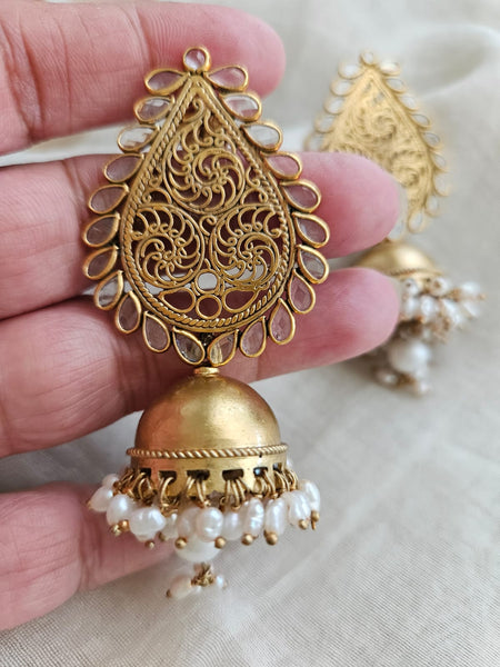 Gold Plated 925 Silver Jhumka Earrings | Traditional Indian Jewelry Online | Big Gold Jhumka Earrings