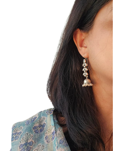 Palak - Pearl & Cubic Zirconia Silver Jhumka Earrings | 925 Indian Ethnic Jewelry Online | Traditional Indian Earrings