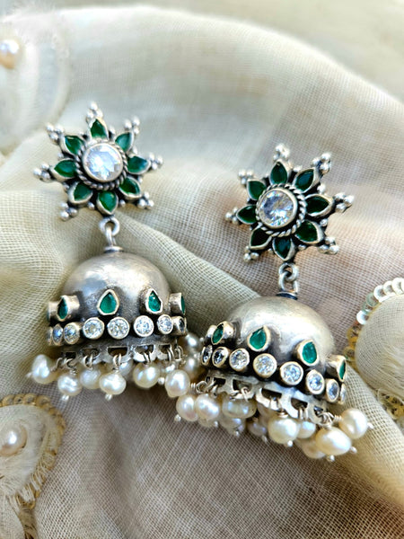 Statement Silver Jhumka Earrings , 925 Silver Jhumka
