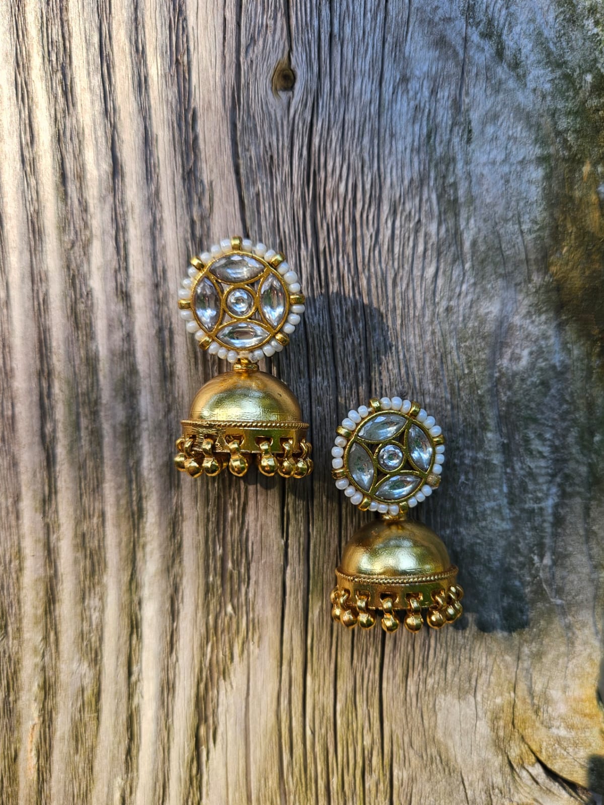Gold Plated 925 Silver Jhumka Earrings — Kundan Style with Pearls
