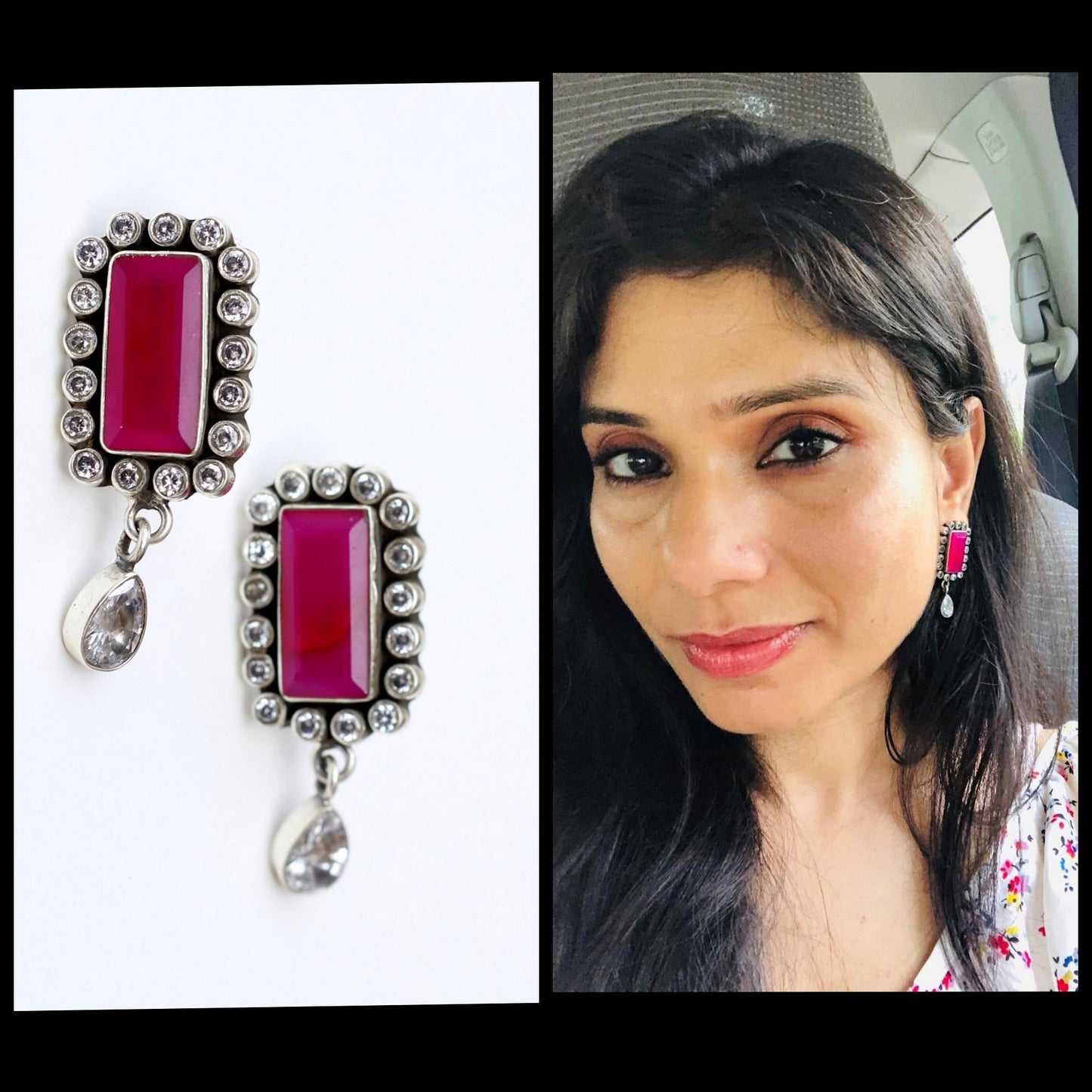 Gul - Deep Red 925 Sterling Silver  Earring, Indian Silver earring