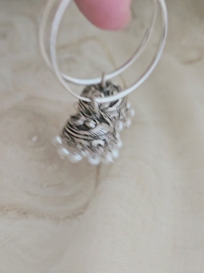 Chitai work sterling silver jhumka hoop earring