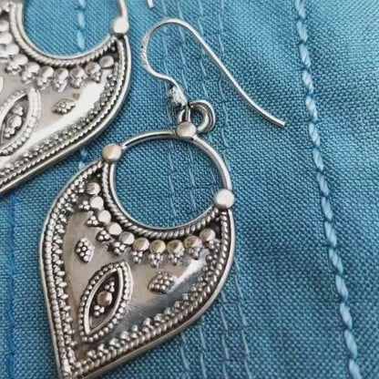 Pavani - Handcrafted 925 Sterling Silver  Oxidised Finish Dangle Earring with Rava work