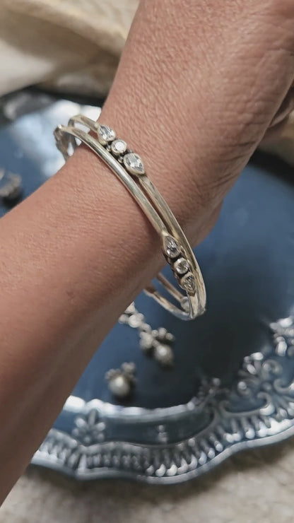 925 Sterling Silver Cubic Zirconia Bangle – Pear & Round Trio