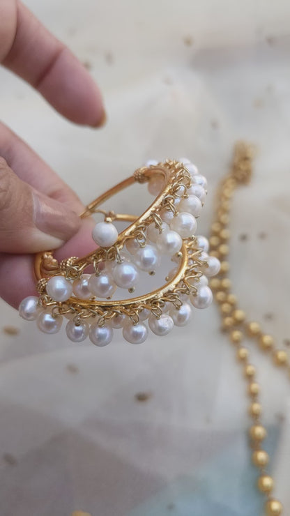 Silver Hoop/Bali with gold polish and freshwater pearls