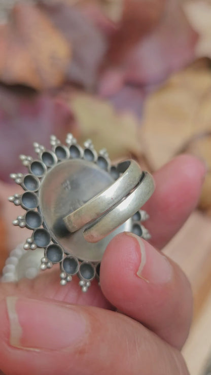 Surya Sterling Silver Statement Ring | 925 Jaipur Handcrafted Oxidised Sunburst Ring