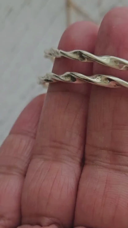 Handmade Twisted Sterling Silver Bangle – Bright Polish Stacker