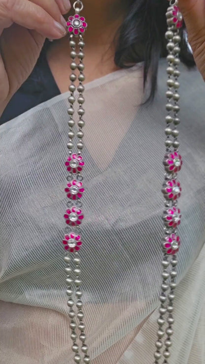 Gulabi Kemp Two-Strand Silver Bead Necklace & Earrings | 925 Sterling Silver South Indian Gundu Mala Set