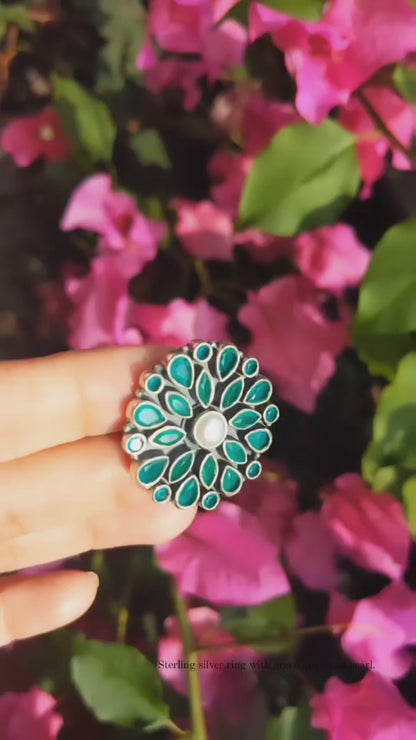 Green Floral 925 Sterling Silver Ring
