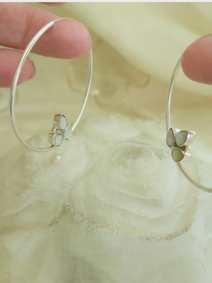 Mother of Pearl Hoop Earrings , 925 Sterling Silver