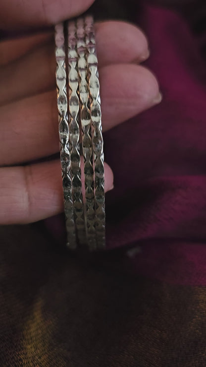 Thin Sparkle Sterling Silver Bangles – Lightweight Diamond-Cut 925 Silver Stacking Bangles