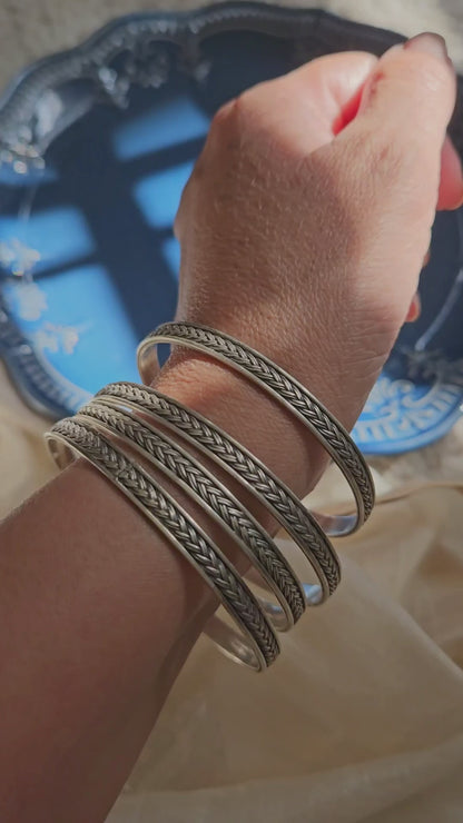 925 Sterling Silver Braided Cable Bangle – Oxidized Classic