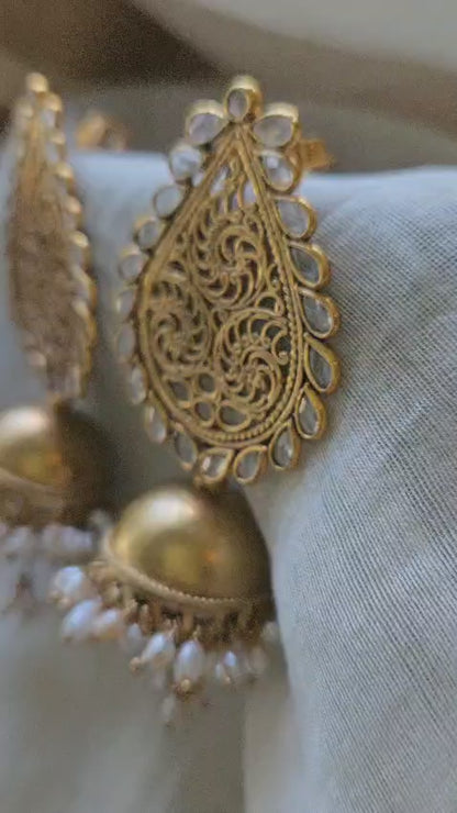 Gold Plated 925 Silver Jhumka Earrings | Traditional Indian Jewelry Online | Big Gold Jhumka Earrings
