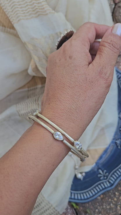 925 Sterling Silver Chudi Bangle with Pear Cubic Zirconia – Jaipur Jewelry