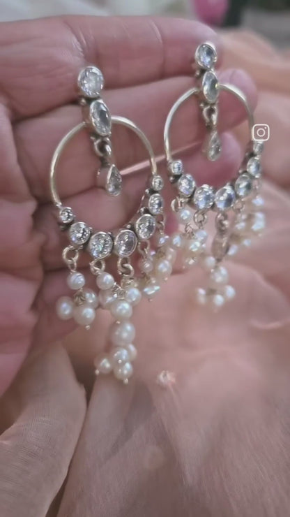 Noor - 925 Sterling Silver Indian Earrings with Pearls & CZ – Handmade Indian Jewelry