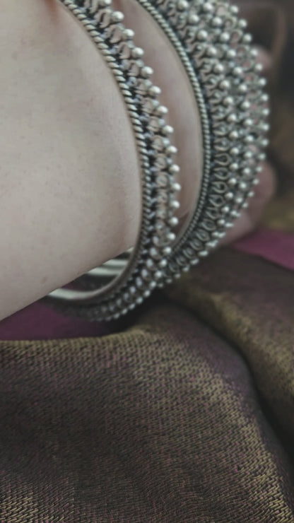 Jaipur-Style Oxidized Silver Bangles – Heirloom Bead & Rope Set