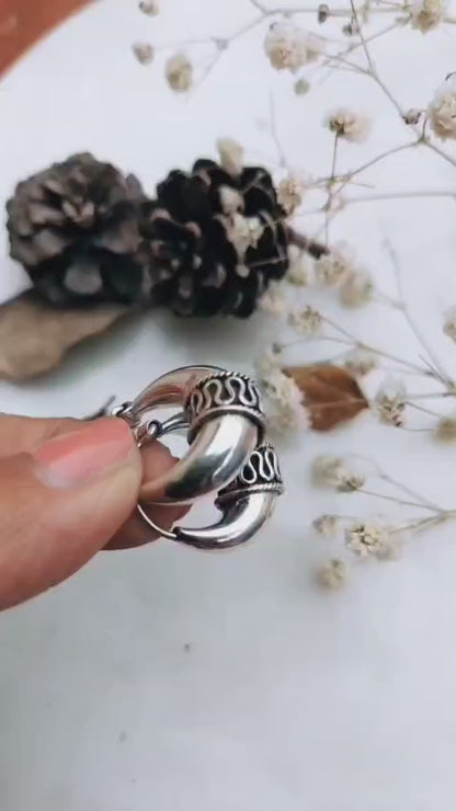 Bohemian Tribal Silver Hoops, 925 Sterling Silver Balinese Hoop