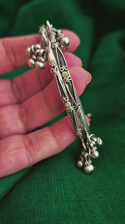 Oxidized 925 Sterling Silver Bangle with Ghungroo Bell Charms
