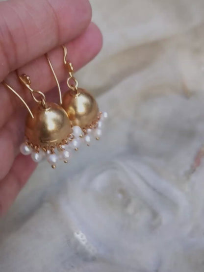 925 Sterling Silver Gold plated small Jhumka with pearl drops