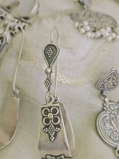 Handcrafted 925 Sterling Silver Geometric Drop Earrings | Jaipur Artisan Jewelry