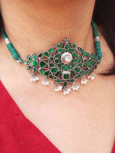 Green Zirconia Choker, Statement Necklace