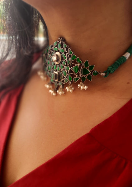 Green Zirconia Choker, Statement Necklace