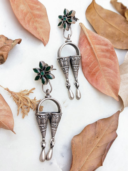 Green Tribal Silver earring