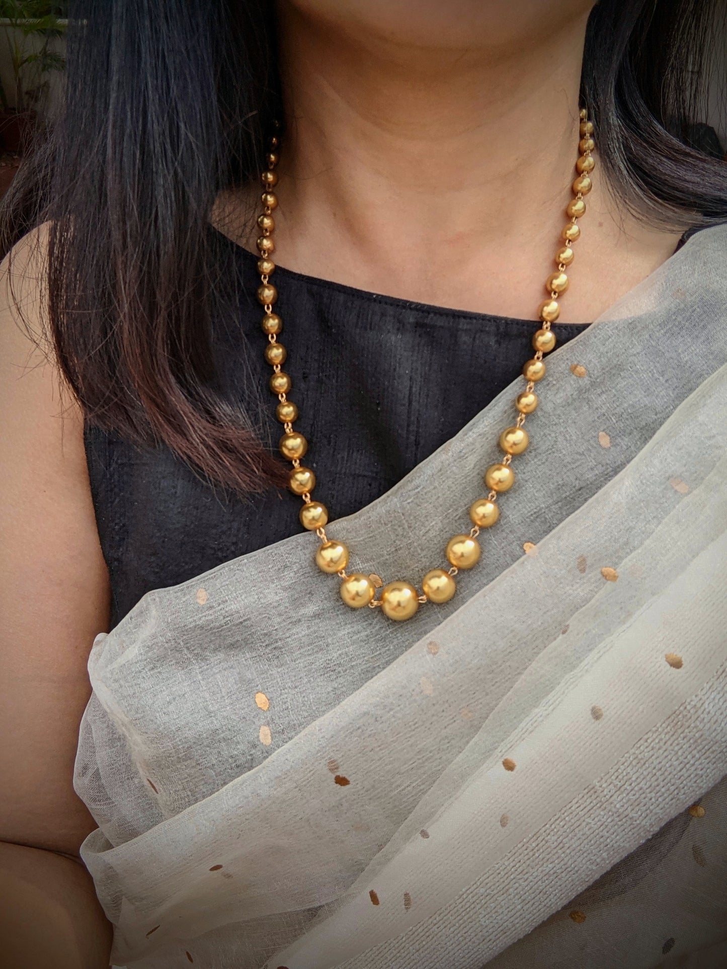 Gold plated  925 Sterling Silver Graduated balls bead necklace