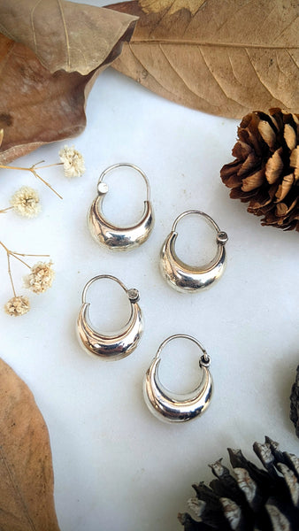 Crescent Moon Shaped Silver hoops
