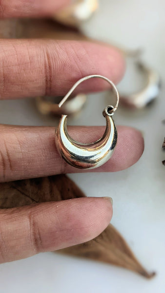 Crescent Moon Shaped Silver hoops