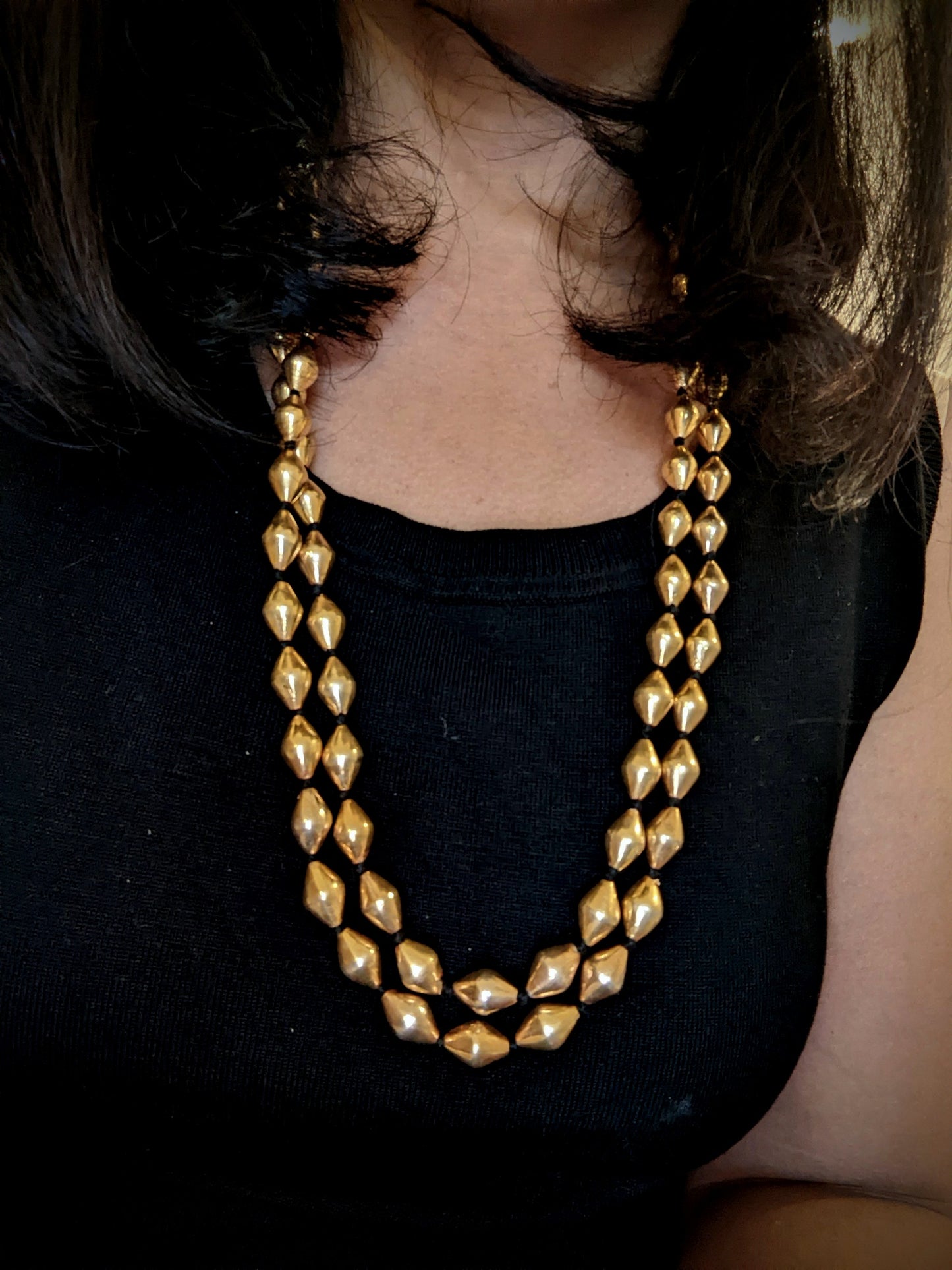 925 Silver Double line Gold plated Dholki necklace