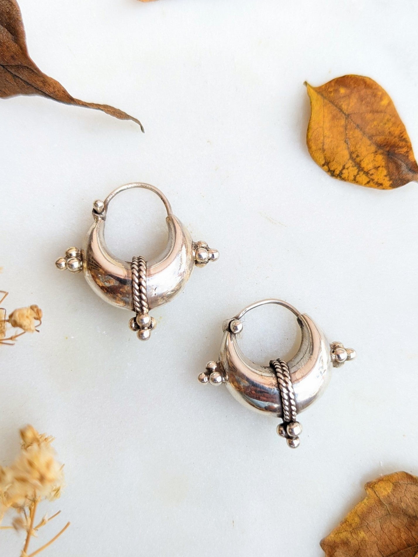 Tribal Boho Pure Silver Hoops, 925 Sterling Silver Balinese Hoop