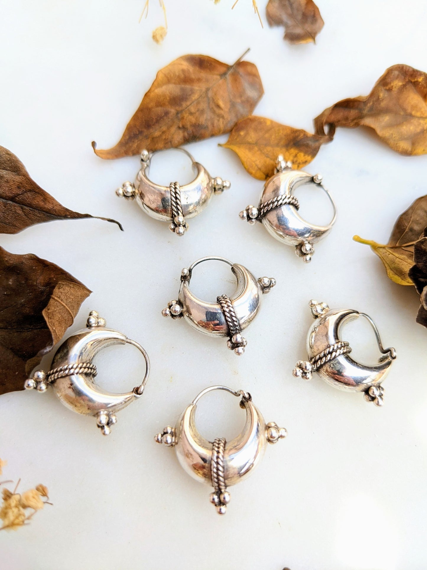 Tribal Boho Pure Silver Hoops, 925 Sterling Silver Balinese Hoop