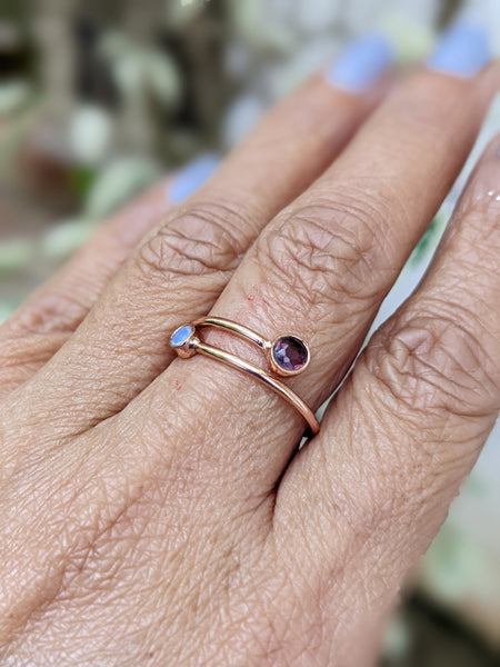 Rose Gold Ring with opalite and Amethyst